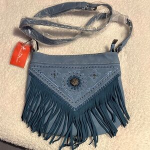 Montana West Blue Crossbody Bag with Fringe